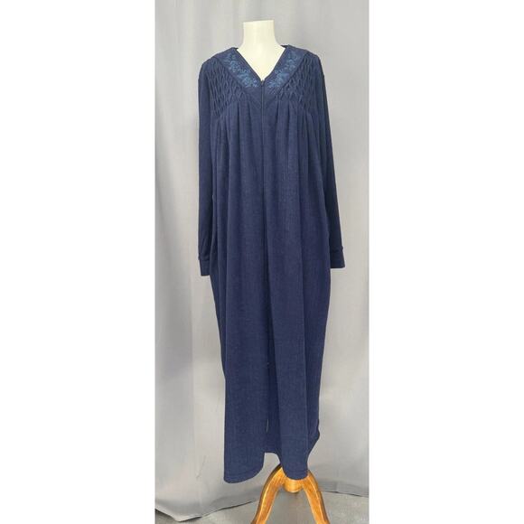 Collette by Miss Elaine Nightgown Womens Large Navy Blue Long Sleeve Lounge - Picture 1 of 10